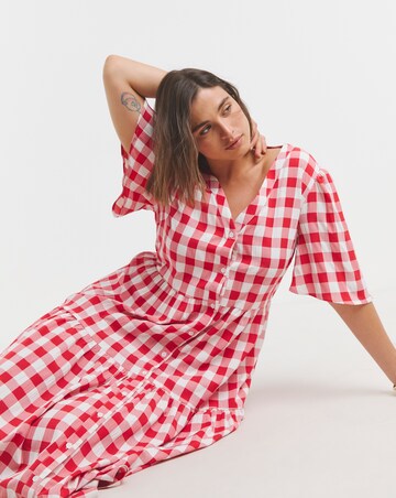 Simply Be Red/White Gingham Button Through Midi Dress