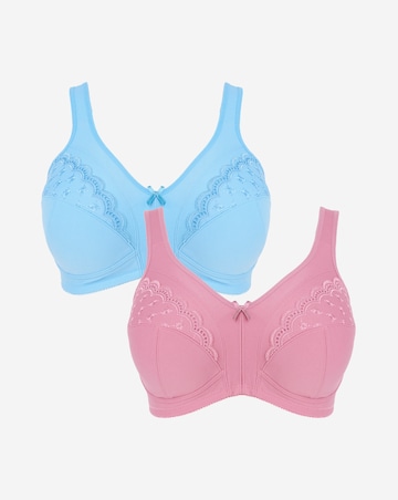 Pretty Secrets (2 Pack) Sally Minimiser Non Wired Bras (D-J) Blue/Pink