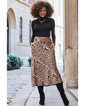 Sosandar Leopard Print Bias Midi Skirt