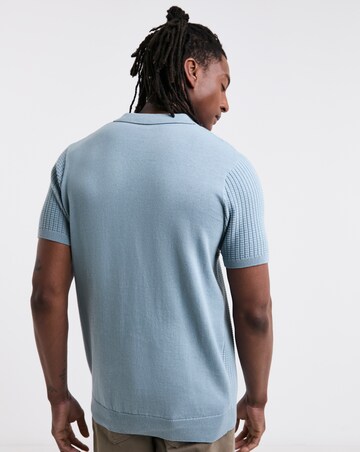 Blue Textured Knitted Polo