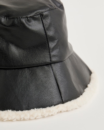 Black PU & Borg Bucket Hat