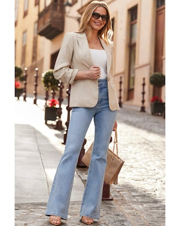 Sosandar 100% Linen Ruched Sleeve Blazer