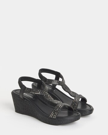 Aziz Sparkly T Bar Wedged Sandals - Wide Fit (E)