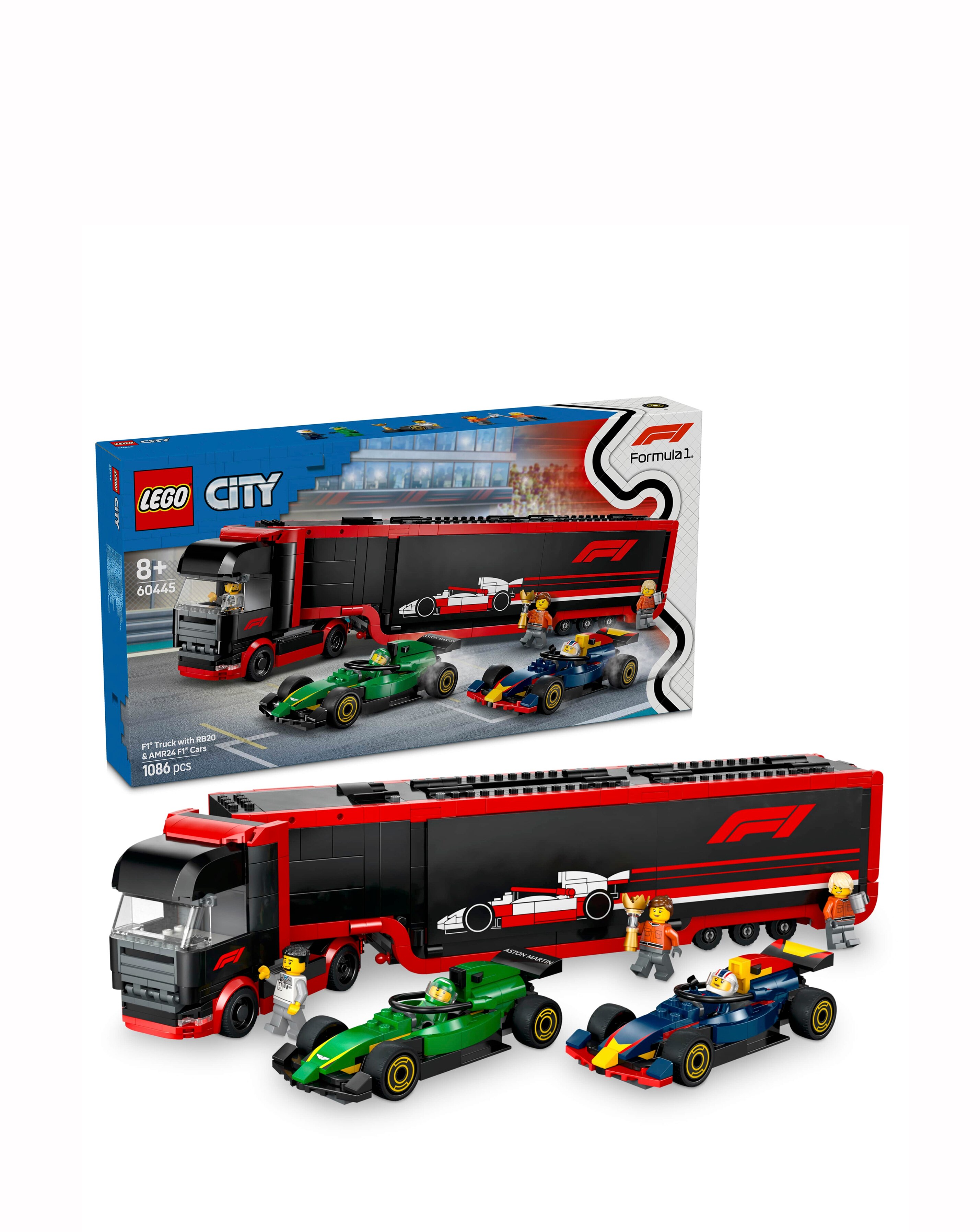 LEGO City F1 Truck with RB20 & AMR24 F1 Cars 60445