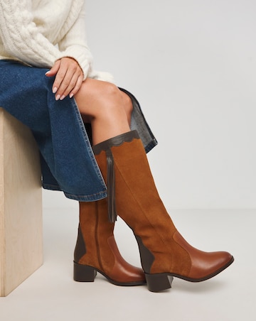 Joe Browns Brown Suede Knee High Boot -Wide Fit (E) & Super Curvy Calf