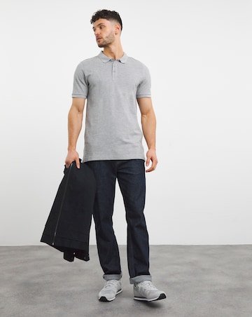 Pure Cotton Marl Pique Polo Long Length- Charcoal