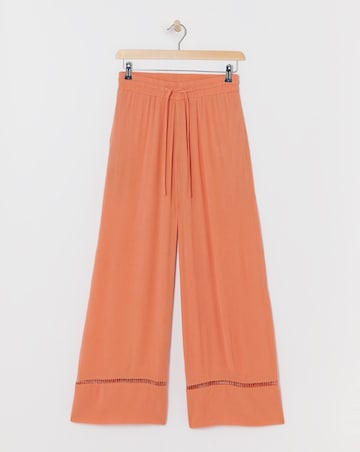 Apricot Crinkle Shirred Waist Wide Leg Trousers