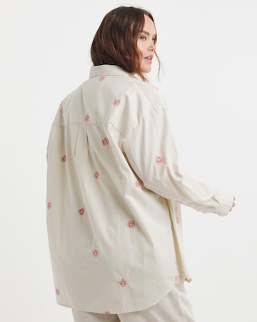 Simply Be Sage Flower Embroidered Stripe Shirt
