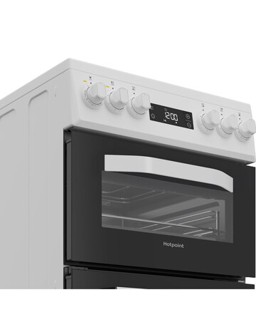 Hotpoint HDE5VDCW 50cm Electric Double Cooker with Ceramic Hob - White