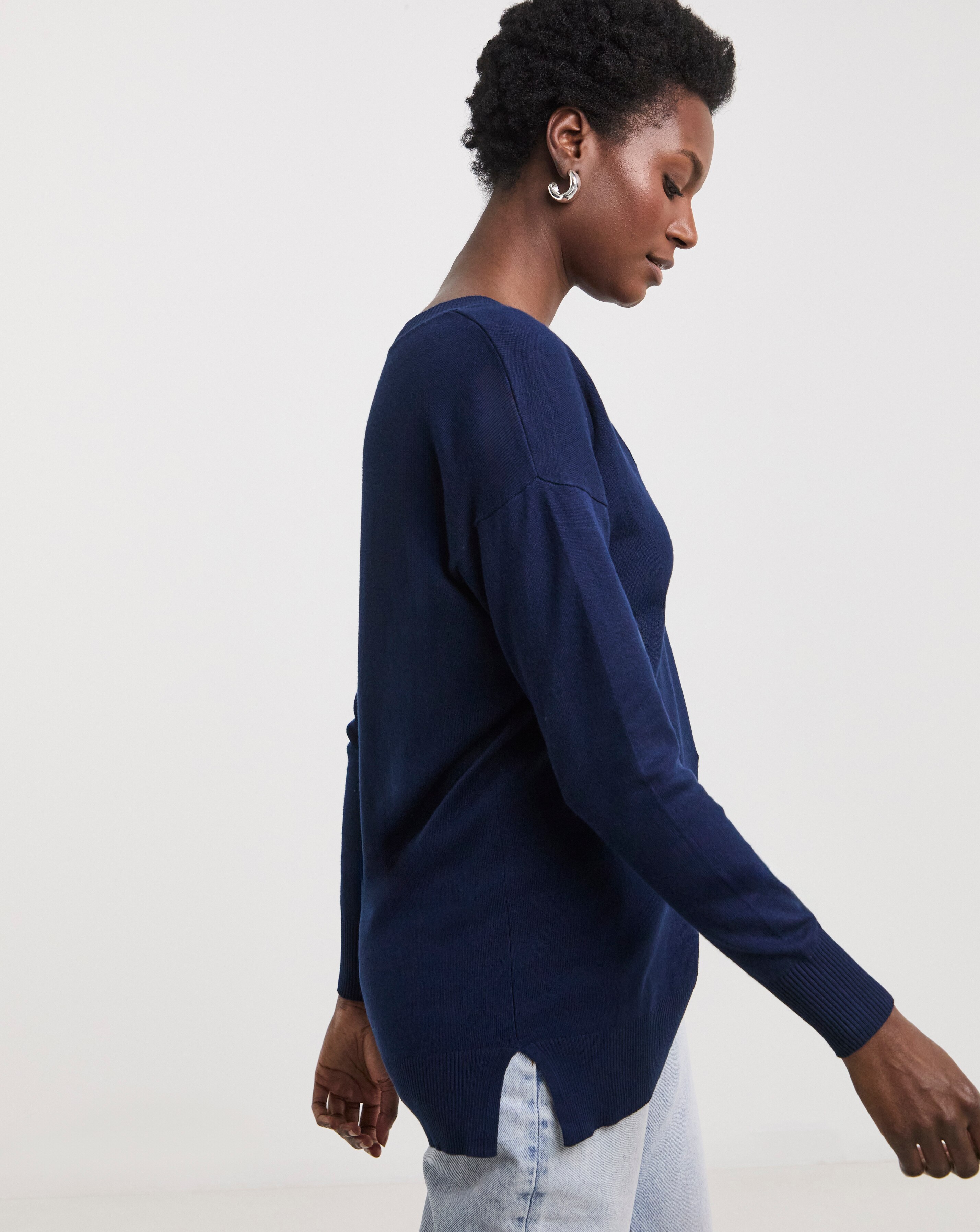 Fine Knit Navy V Neck Slouchy Tunic | JD Williams Fine Knit Navy V Neck Slouchy Tunic | JD Williams