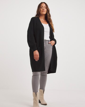 Black Fisherman Rib Cardigan