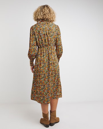 Multi Floral Tie Neck Swing Dress