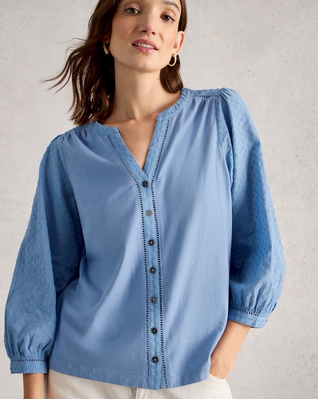White Stuff Daisy Print Dobby Mix Top
