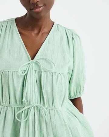 Pure Cotton Textured Tie Front Top