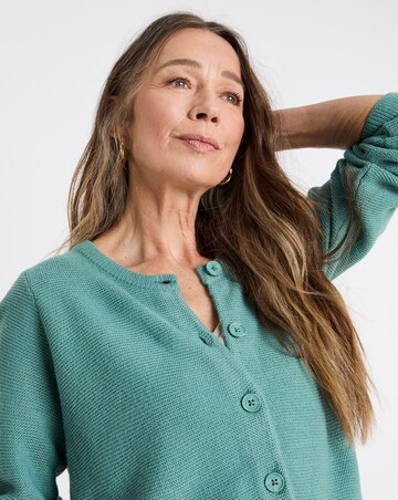 Teal Boxy Crew Neck Cardigan