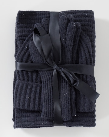 Sequin Detail Scarf, Hat & Glove Set