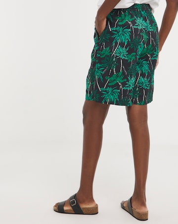 Palm Print Spun Viscose Pull On Knee Length Shorts