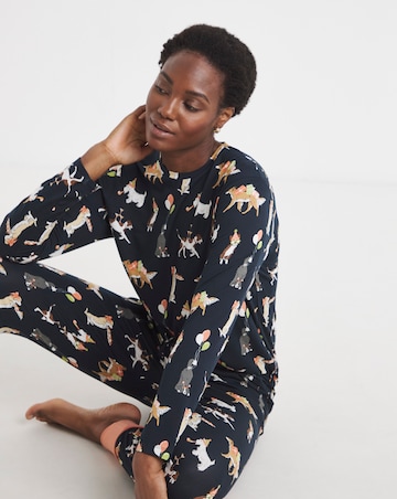 Chelsea Peers Jersey Crew Neck Christmas Dog Print Pyjama Set