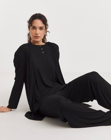 Black Soft Touch Ribbed Button Top