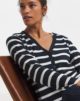 Stripe V-Neck Jersey Cardigan