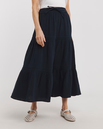Pure Cotton Textured Tiered Midi Skirt