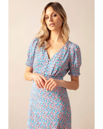 Ro&Zo Ditsy Print Shirred Cuff Midi Dress