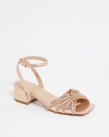 Elsie Metallic Diamante Low Block Heeled Sandals - Extra Wide Fit (EEE)