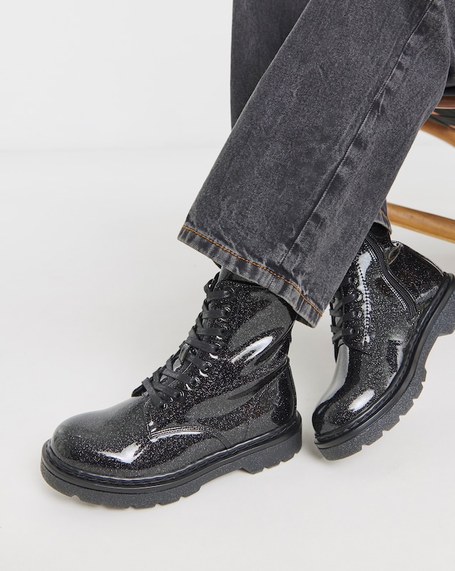 Heavenly Feet Justina Lace Up Chunky Boot Wide Fit