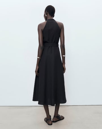 MANGO COLLARED BELTED MIDI DRESS