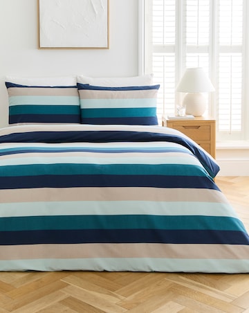 Blake Stripe Cotton Blend Reversible Duvet Cover Set