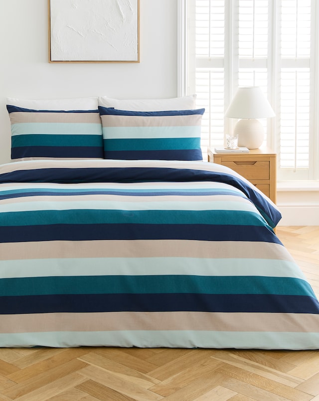 Blake Stripe Cotton Blend Reversible Duvet Cover Set
