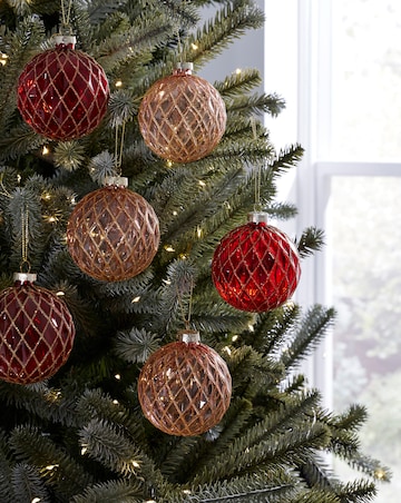 Set of 6 Red and Pink Baubles with Gold Glitter