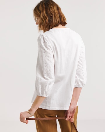 White Broderie 3/4 Sleeve Top