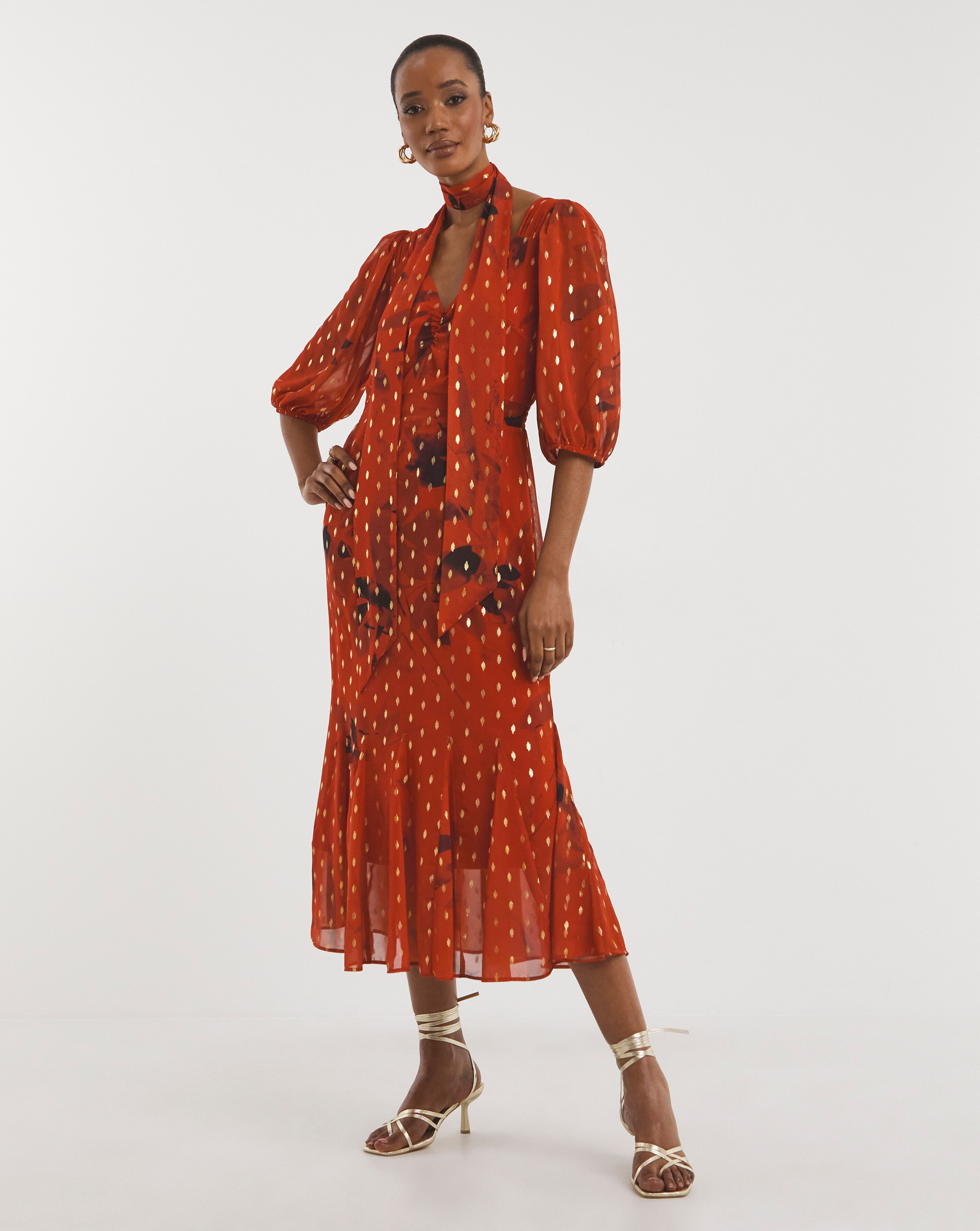 Joanna Hope Metallic Dobby Printed Maxi Dress