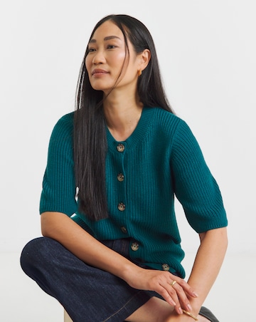 Teal Boxy Half Sleeve Cardigan