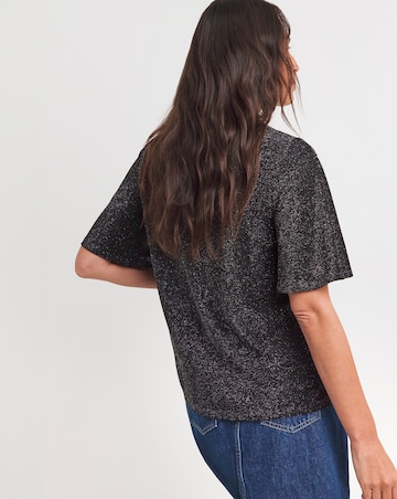 Black Crew Neck Angel Sleeve Glitter Knit Top