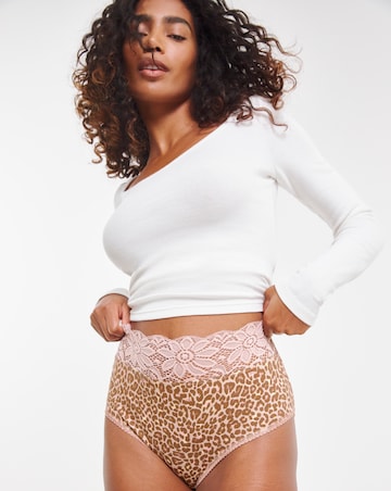 Pretty Secrets (5 Pack) Lace Top Full Brief Knickers Animal Print