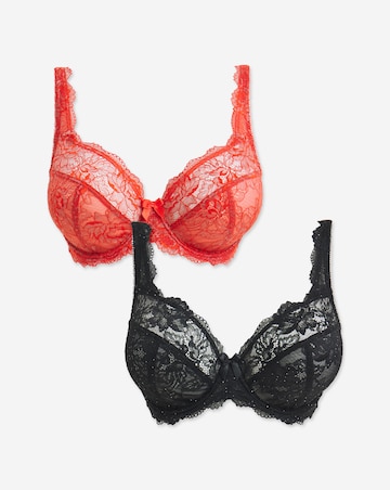Pretty Secrets (2 Pack) Ella Lace Full Cup Wired Bras (B-J) Black Sparkle/Red
