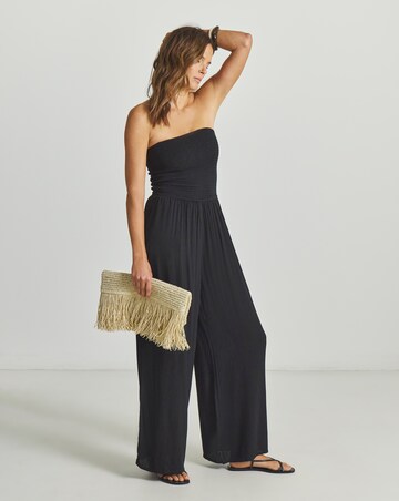 Beach To Beach Shirred Bandeau Beach Jumpsuit