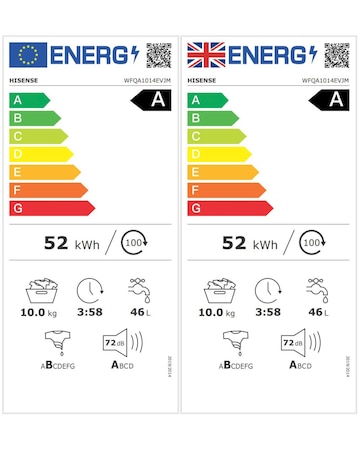 Hisense WFQA1014EVJM 10kg Washing Machine, A rated, 1400rpm Spin