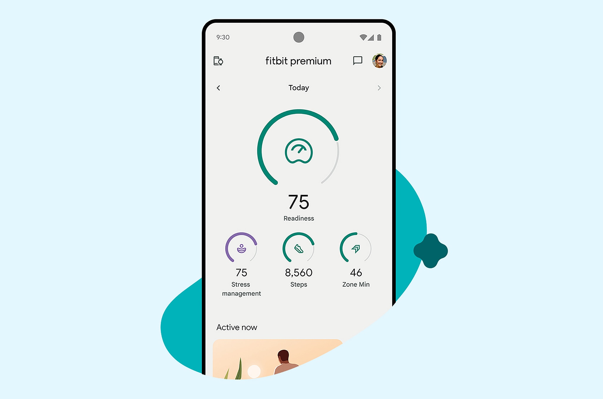 Mobile phone with the Fitbit app showing on the screen