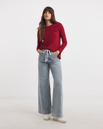 Red Cotton Shirred Yoke Top