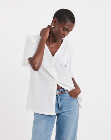 Cream Button Front Angel Sleeve Top