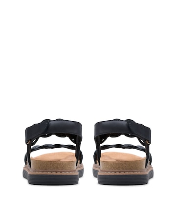 Clarks Black Leather Arwell Glide Sandals - Wide Fit (E)
