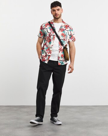 Coral Floral Print Cuban Collar Shirt