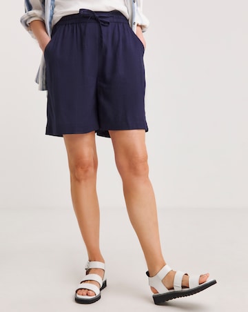 Navy Linen Mix Knee Length Shorts