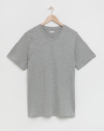 Pure Cotton V-Neck T-Shirt Long- Grey Marl
