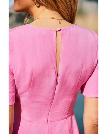 Sosandar Angel Sleeve Wrap Linen Buckle Detail Midi Dress