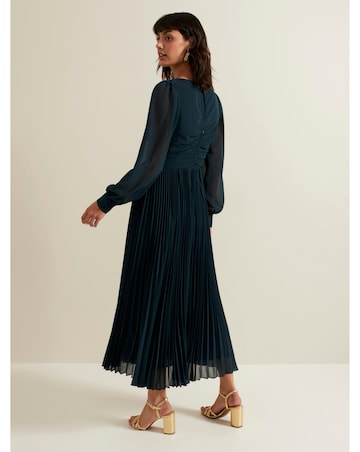 Phase Eight Kindra Teal Chiffon Pleated Midi Dress