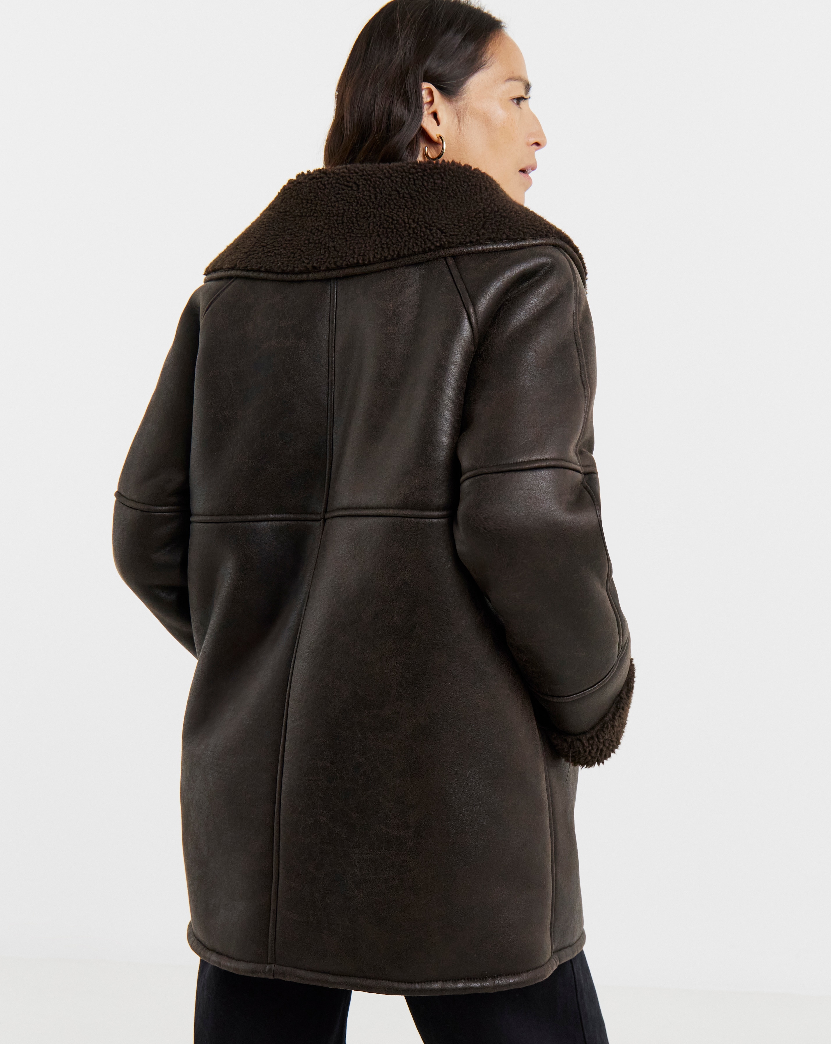 Chocolate Shawl Collar Aviator Jacket | JD Williams